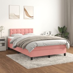 Sommier à lattes de lit avec matelas rose 120x190 cm velours 