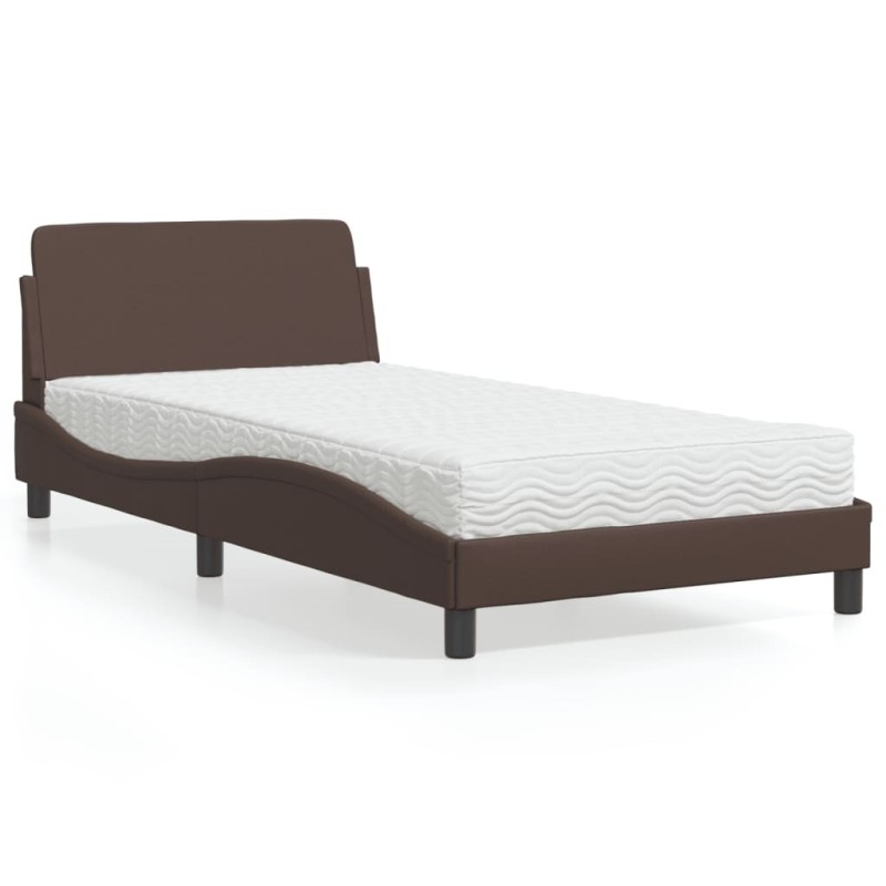 Lit avec matelas marron 100x200 cm similicuir 