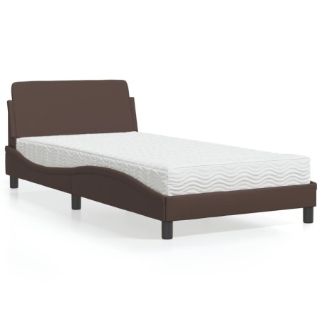 Lit avec matelas marron 100x200 cm similicuir 