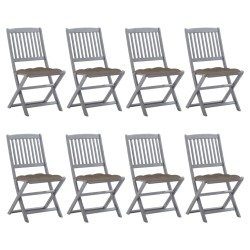 Chaises pliables d'extérieur lot de 8 et coussins Bois d'acacia 