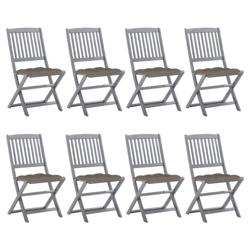 Chaises pliables d'extérieur lot de 8 et coussins Bois d'acacia 