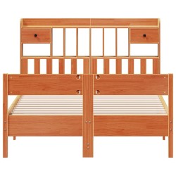Lit bibliothèque sans matelas cire marron 120x190cm pin massif 