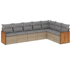 Salon de jardin avec coussins 7 pcs beige résine tressée 