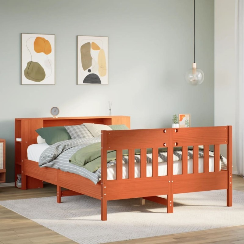 Lit bibliothèque sans matelas cire marron 120x200 cm pin massif 