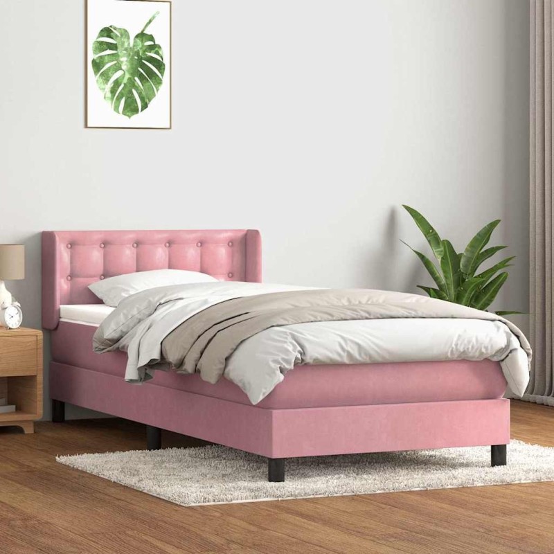 Sommier à lattes de lit avec matelas rose 90x220 cm velours 