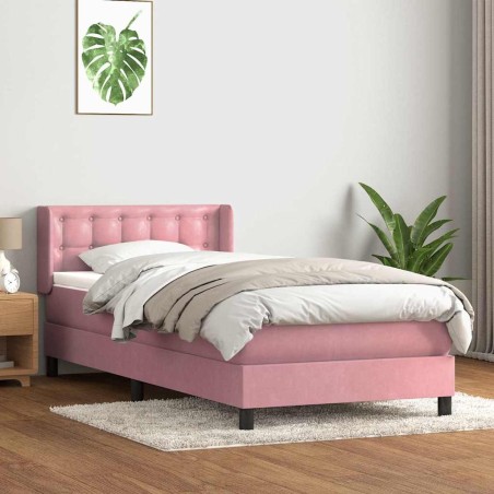 Sommier à lattes de lit avec matelas rose 90x220 cm velours 
