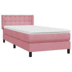 Sommier à lattes de lit avec matelas rose 90x220 cm velours 