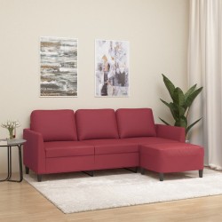 Canapé à 3 places repose-pieds Rouge bordeaux 180 cm Similicuir 