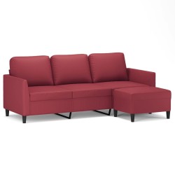 Canapé à 3 places repose-pieds Rouge bordeaux 180 cm Similicuir 