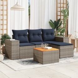 Salon de jardin 5 pcs avec coussins gris résine tressée 