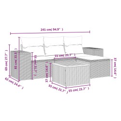 Salon de jardin 5 pcs avec coussins gris résine tressée 