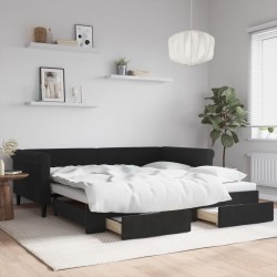 Lit de jour avec gigogne et tiroirs sans matelas noir 100x200cm 