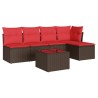Salon de jardin 6 pcs avec coussins marron résine tressée 