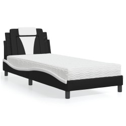 Lit avec matelas noir et blanc 80x200 cm similicuir 