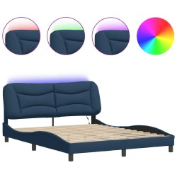 Cadre de lit avec lumières LED bleu 160x200 cm tissu 
