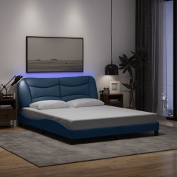 Cadre de lit avec lumières LED bleu 160x200 cm tissu 