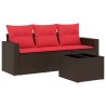 Salon de jardin 4 pcs avec coussins marron résine tressée 