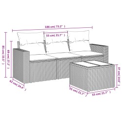 Salon de jardin 4 pcs avec coussins marron résine tressée 