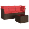 Salon de jardin 4 pcs avec coussins marron résine tressée 