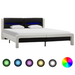 Cadre de lit avec LED Blanc et noir Similicuir 180x200 cm  