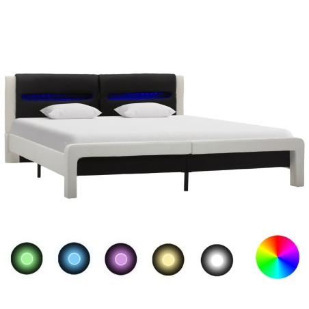 Cadre de lit avec LED Blanc et noir Similicuir 180x200 cm  