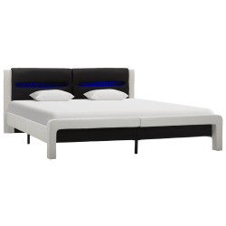 Cadre de lit avec LED Blanc et noir Similicuir 180x200 cm  