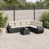 Salon de jardin 7 pcs avec coussins noir résine tressée 