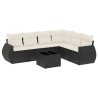 Salon de jardin 7 pcs avec coussins noir résine tressée 