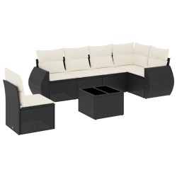 Salon de jardin 7 pcs avec coussins noir résine tressée 