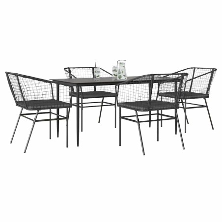 Ensemble à manger de jardin et coussins 5 pcs noir rotin verre 