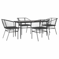 Ensemble à manger de jardin et coussins 5 pcs noir rotin verre 