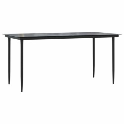 Ensemble à manger de jardin et coussins 5 pcs noir rotin verre 