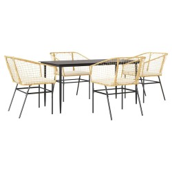 Ensemble à manger jardin coussins 5pcs marron poly rotin verre 