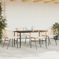 Ensemble à manger jardin coussins 5pcs marron poly rotin verre 