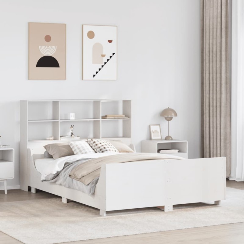 Lit bibliothèque sans matelas blanc 120x200 cm bois massif 