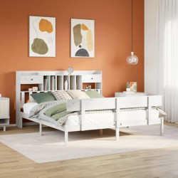 Lit bibliothèque sans matelas blanc 200x200 cm bois pin massif 