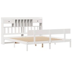Lit bibliothèque sans matelas blanc 200x200 cm bois pin massif 