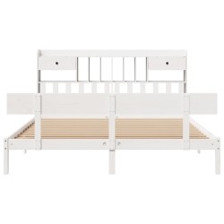 Lit bibliothèque sans matelas blanc 200x200 cm bois pin massif 