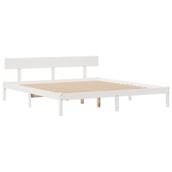 Lit bibliothèque sans matelas blanc 200x200 cm bois pin massif 