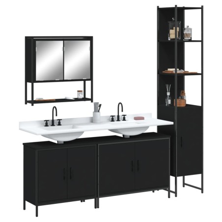 Ensemble de meubles salle de bain 4 pcs noir bois d'ingénierie 