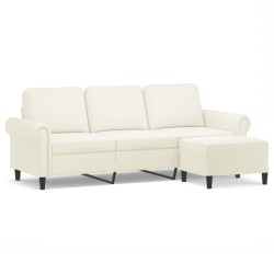 Canapé à 3 places avec repose-pieds Crème 180 cm Velours 