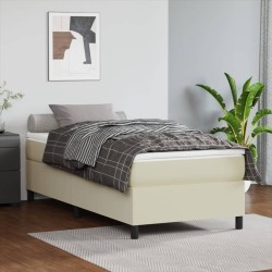 Sommier à lattes de lit avec matelas Crème 90x200 cm Similicuir 