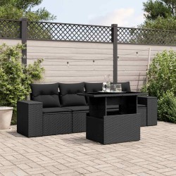 Salon de jardin 5 pcs avec coussins noir résine tressée 