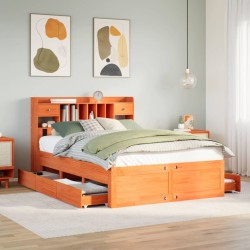 Lit bibliothèque sans matelas cire marron 140x200 cm pin massif 