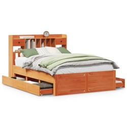 Lit bibliothèque sans matelas cire marron 140x200 cm pin massif 