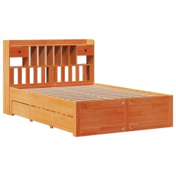 Lit bibliothèque sans matelas cire marron 140x200 cm pin massif 