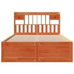 Lit bibliothèque sans matelas cire marron 140x200 cm pin massif 