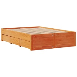 Lit bibliothèque sans matelas cire marron 140x200 cm pin massif 