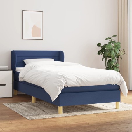 Sommier à lattes de lit avec matelas Bleu 100x200 cm Tissu 
