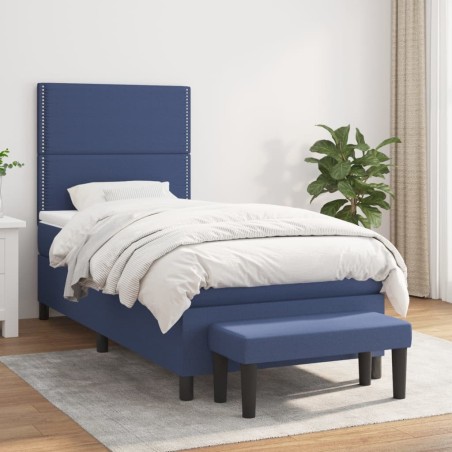 Sommier à lattes de lit avec matelas Bleu 90x190 cm Tissu 